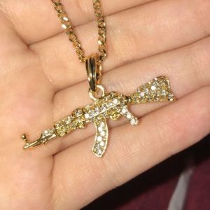 Rhinestone Ak47 Gun Chain Necklace